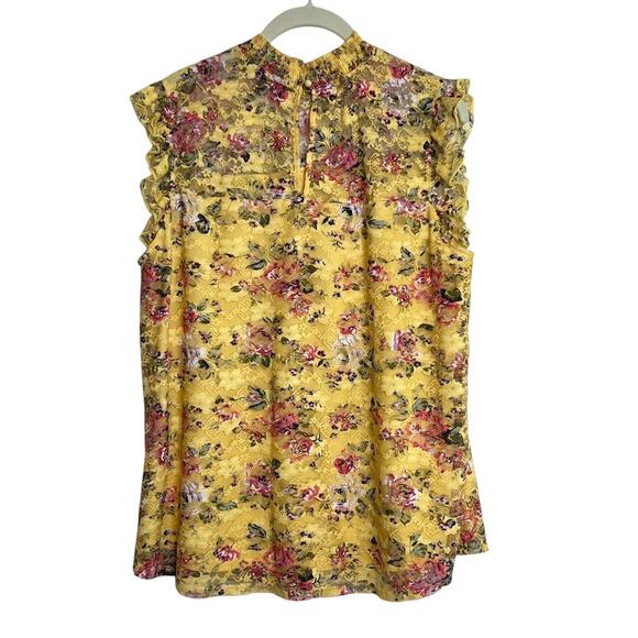 Almost Famous Womens Top XXL Yellow Floral Lace Overlay Ruffle Sleeveless Boho - Picture 4 of 7